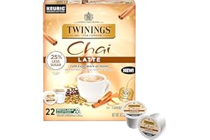 Twinings Chai Latte Black Tea K-Cup Pods for Keurig, 22 Count (Pack of 1), Creamy, Slightly Sweet, Less Sugar, Caffeinated, Enjoy Hot or Iced
