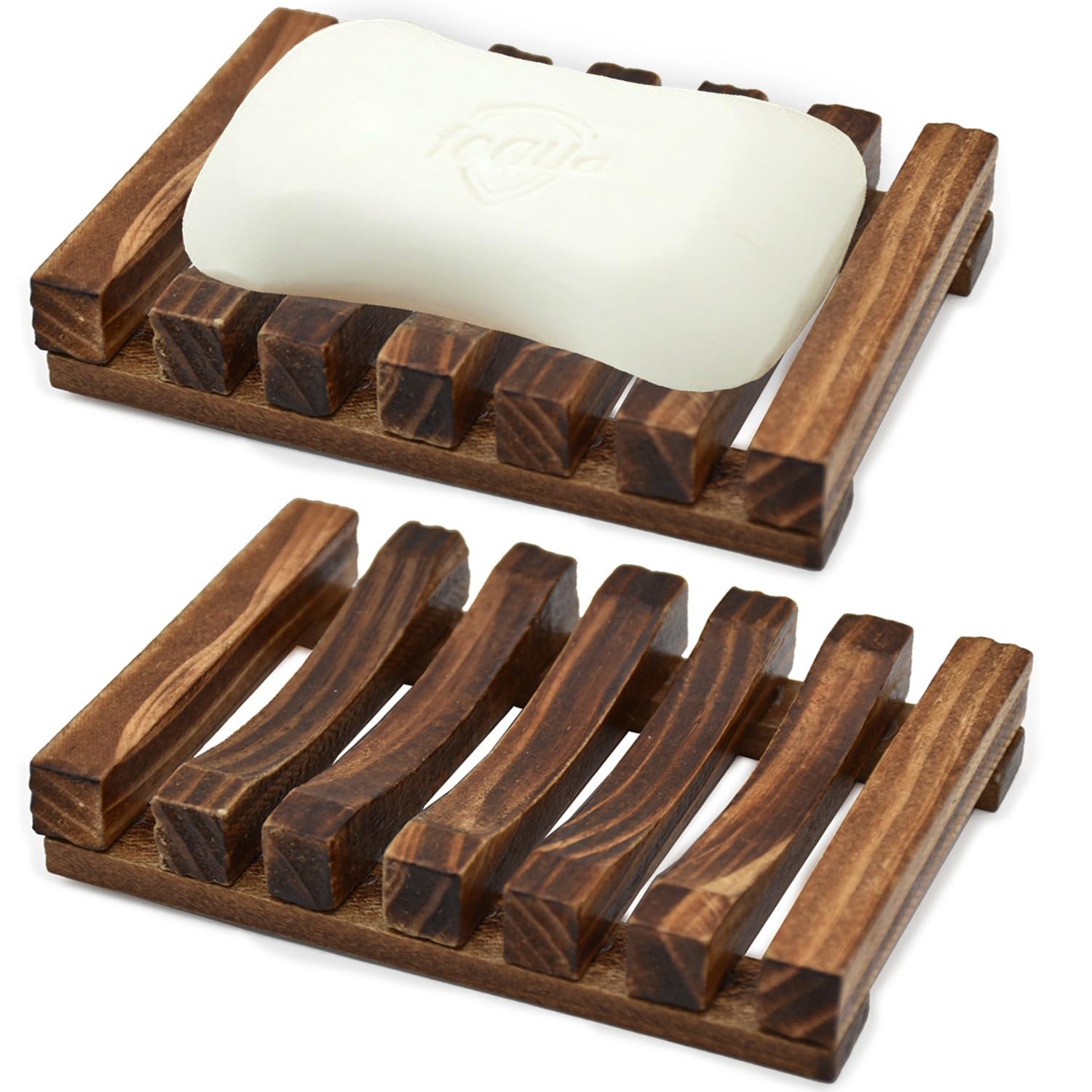 Photo 1 of 2 Pcs Natural Wooden Soap Saver for Shower, Self Draining Soaps Tray for Bathroom, Extend Soap Life, Keep SoapBars Dry Clean & Easy Cleaning