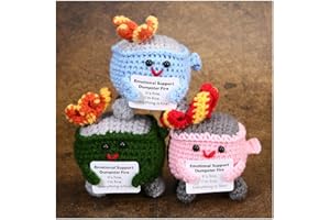 ROVYFOTA Emotional Support Crochet Dumpster Fire with Positive Card Cute Room Decor Knitted Toys Funny Crochet Support Buddies Gifts for Friends (Green&Pink&Blue)