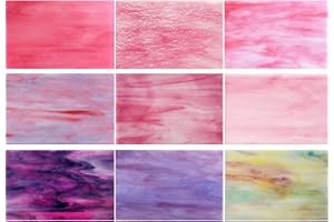 PALJOLLY 9 Sheets Stained Glass Sheet Pink and Purple Collection, 4 x 6 inch Stained Glass Supplies Mosaic Tiles for Crafts, Pink Purple Colors for Glass Hobbyists Projects and Arts