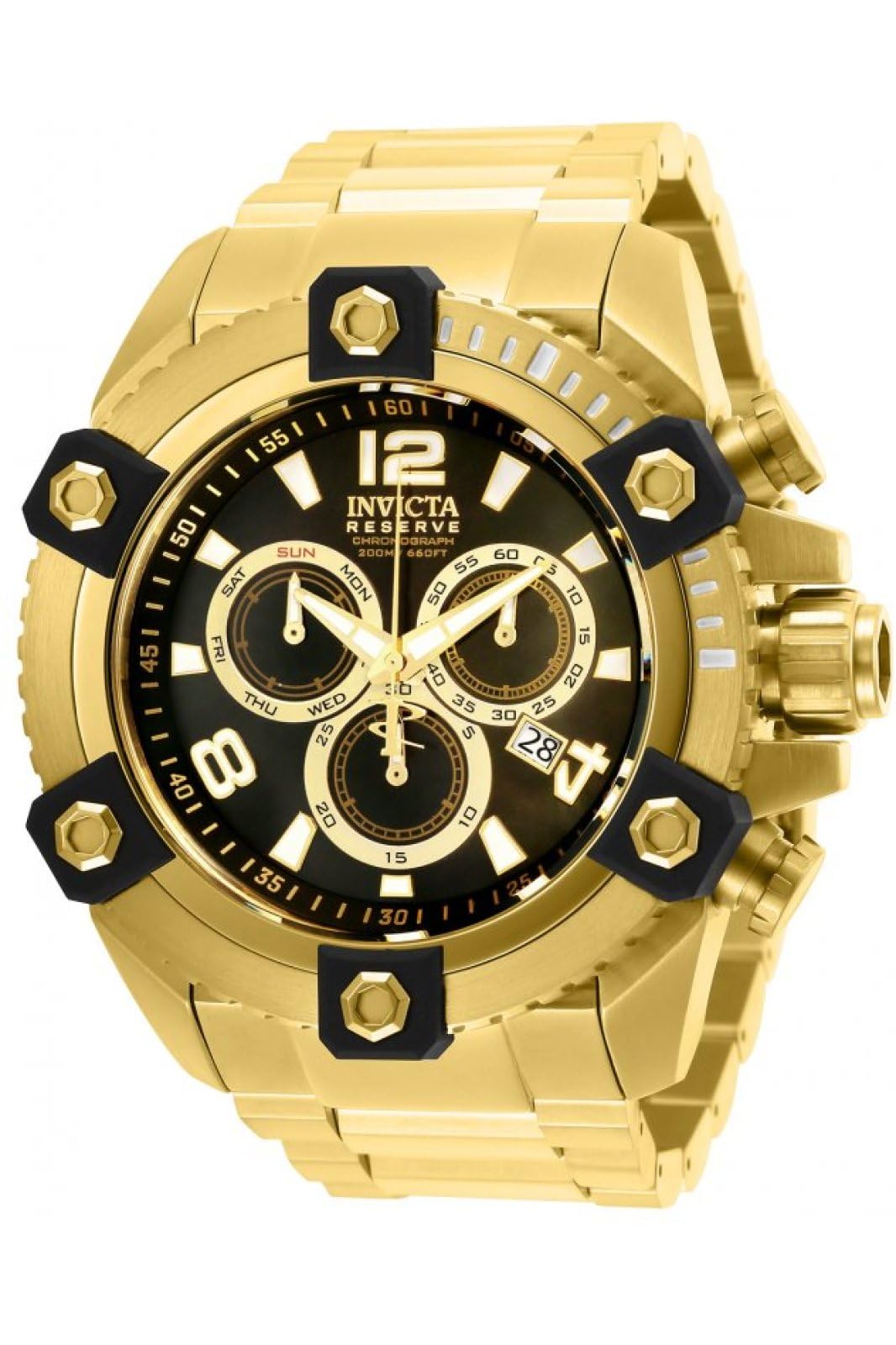Invicta Reloj de cuarzo suizo dorado con pantalla analógica de reserva 15827 para hombre