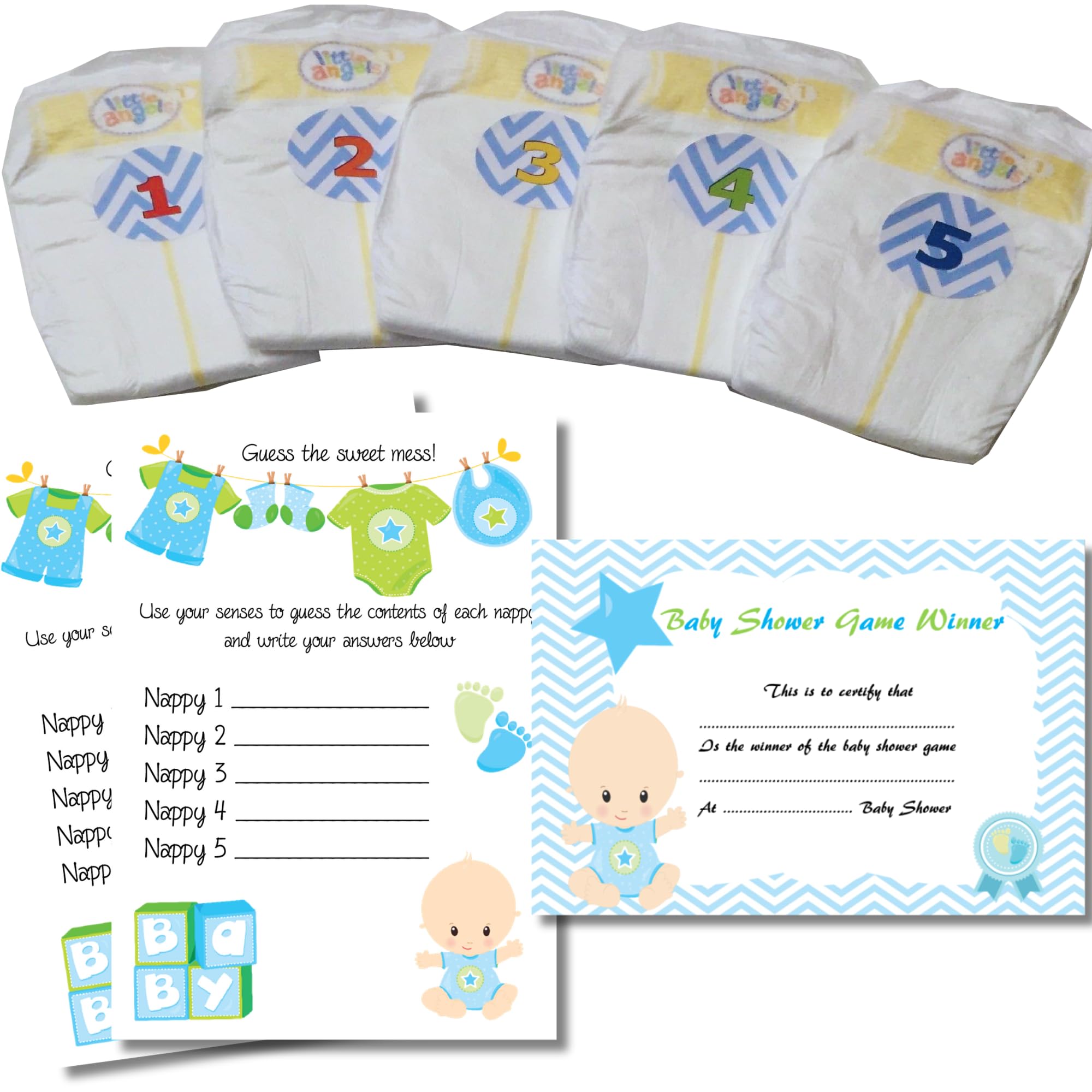 Dirty Nappy Baby Shower Game 10 20 30 Players Girl Boy Neutral Game Prize (30 Players, Blue - Boy)
