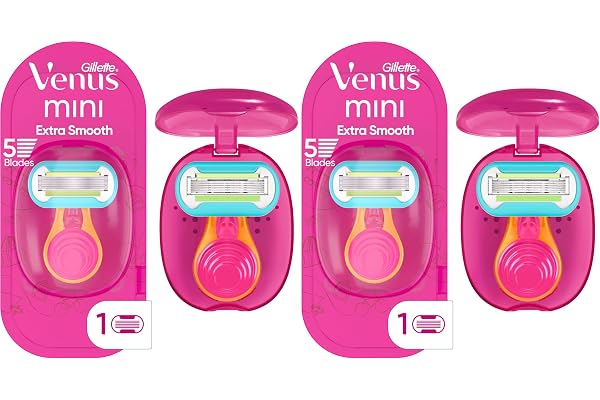 Gillette Venus Snap Cosmo Pink with Extra Smooth Womens On-the-Go Travel Razor - 1 handle + 1 Refill + Case (Pack of 2)