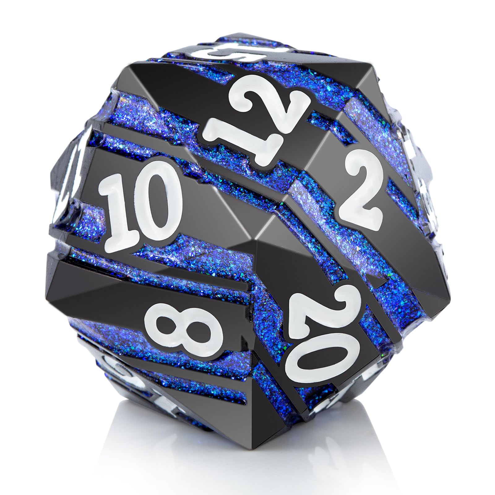 D20 Dice Metal DNDND 33mm Large Metallic Dice with Gorgeous Gift Box for Dungeons and Dragons (Blue Stripe) — image 1