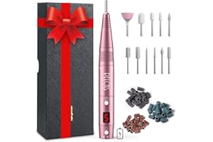 PELCAS Cordless Electric Nail Drill, Professional Portable Manicure Nail Drill Kit 20000RPM Rechargeable 5 Adjustable Speeds LCD Display 11 Attachments for Acrylic Nails, Polishing, Nail Art