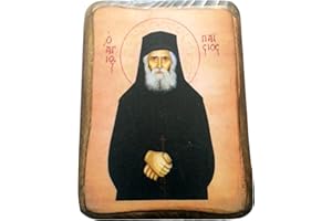 Wooden Greek Christian Orthodox Wood Icon of Saint Paisios Handcrafted Greek Orthodox Religious Icon on Solid Wood A0 9x7cm /