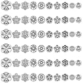 SUNNYCLUE 1 Box 10 Styles 80Pcs Flower Shaped Spacer Beads Silver Flowers Beads Bulk Small Flat Alloy Antique Tibetan Spring Loose Spacer for Jewelry Making Craft Bracelet Earring Necklace Findings