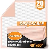 MKISS Oversized Bed Pads 40" x 60"(20 Counts), Heavy Duty Ultra Absorbent Underpads, Chucks Pads Disposable for Adults, Children, Babies, Elderly and Pets