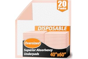 MKISS Oversized Bed Pads 40" x 60"(20 Counts), Heavy Duty Ultra Absorbent Underpads, Chucks Pads Disposable for Adults, Children, Babies, Elderly and Pets
