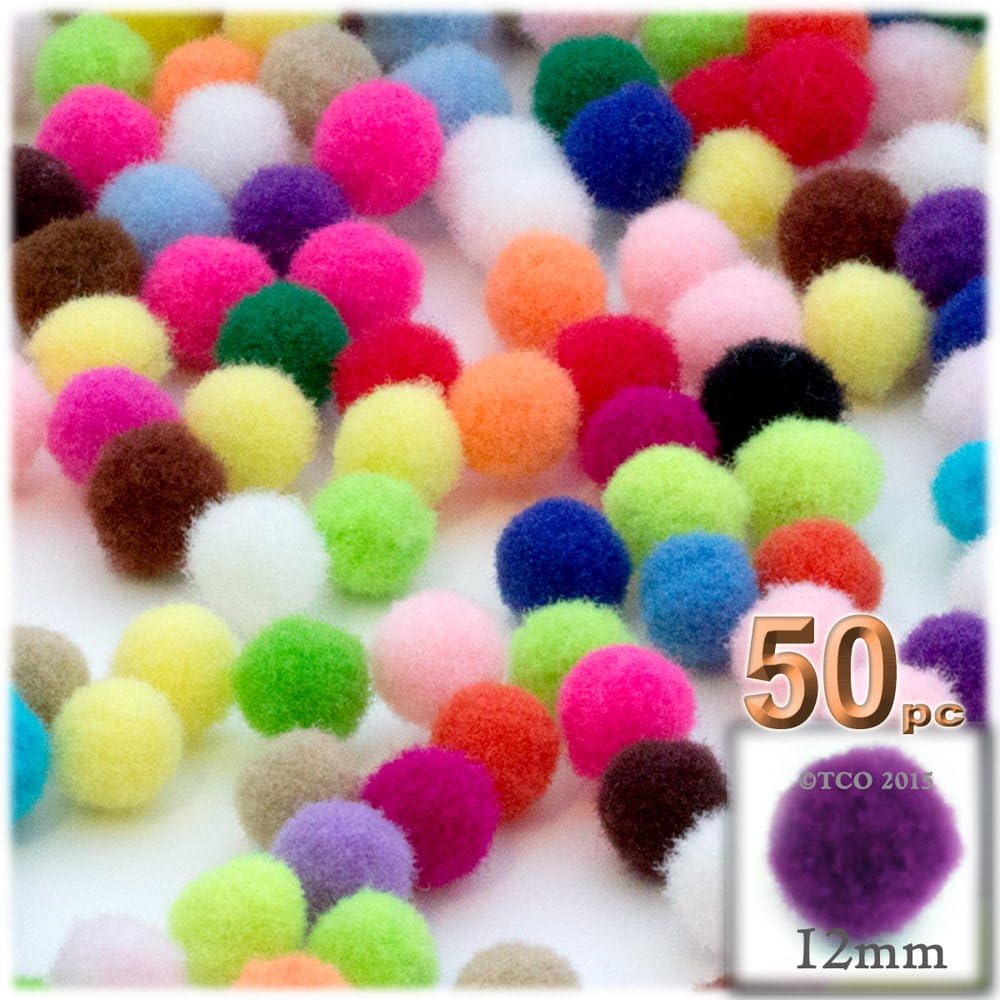 The Crafts Outlet 50Piece Multi Purpose Pom Poms, Acrylic, 12mm/About 0.5inch