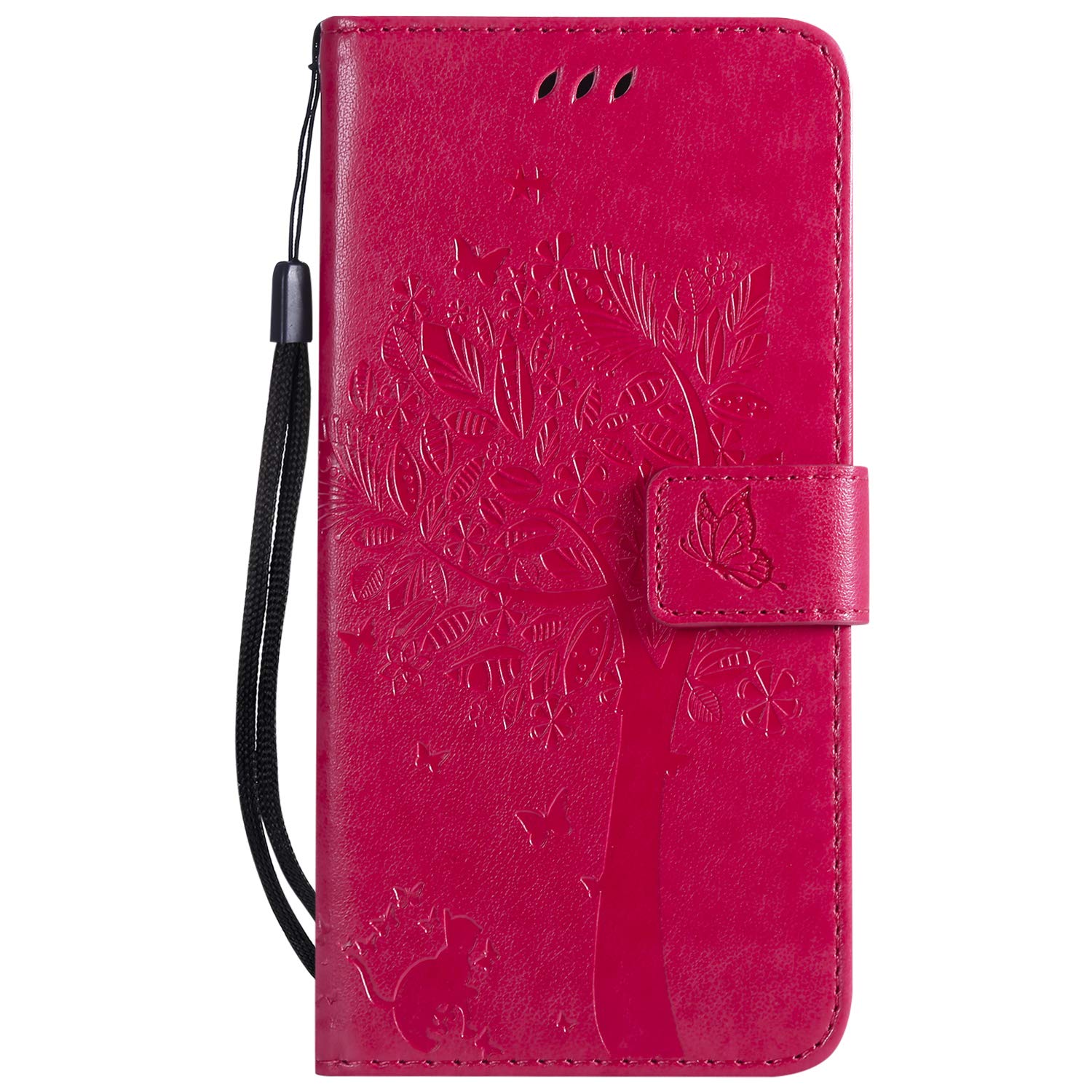 Samsung Galaxy A40 Case 2019, PU Leather Flip Notebook Wallet Cover Embossed Cat Tree with Magnetic Stand Card Holder Slot Folio Soft TPU Bumper Protective Case for Samsung Galaxy A40 Rose Red