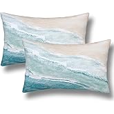 NOCTILYRA Beach Wave Lumbar Throw Pillow Covers 12x20 Set of 2 Blue Sea Ocean Short Plush Pillows Case Watercolor Wave Rectangle Cushion Cover Decorative Pillowcases for Couch Bed