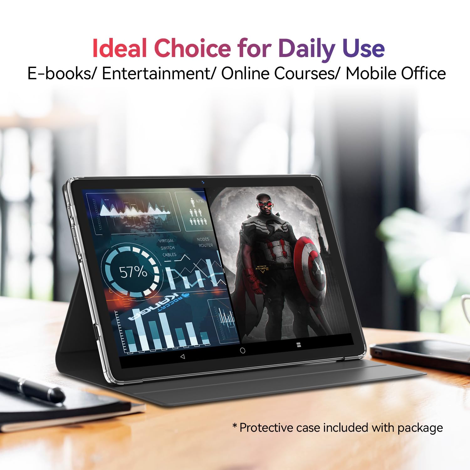 10 Inch Android Tablet, 2025 Latest Android 13 Tablet 128GB ROM+16GB RAM (8+8Virtual) +1TB TF Expand, Octa-Core Powerful 5G WiFi Tableta, 13MP+8MP Camera, Bluetooth, GPS FHD Display(with Leather case)