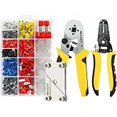SRXECT Ferrule Crimping Tool Kit，Wire Ferrule Crimper Plier（AWG23-7,Wire Stripper（AWG22-10） and Ferrules Crimper（AWG26-4/0），600PCS Wire Ferrules Kit（AWG22 20 18 16 14 12 10 7 5 4 2 1/0 2/0 3/0）
