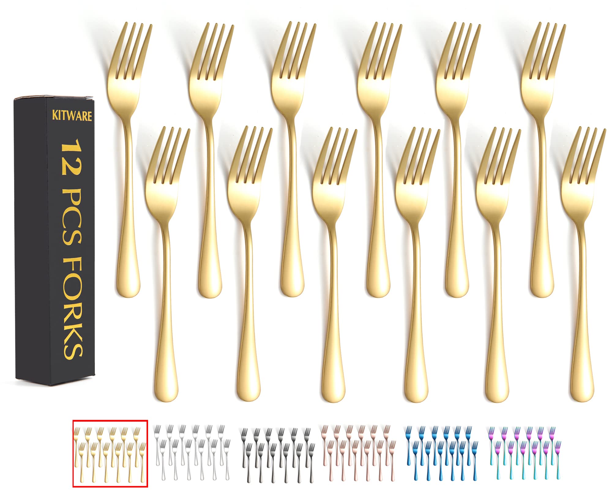 Photo 1 of 12 Pieces Gold Salad Forks Set, Stainless Steel Flatware Utensils, Home & Kitchen Metal Cutlery Set, Heavy Duty Silverware Small Forks 6.8 Inch, New Appartment Essential Tableware