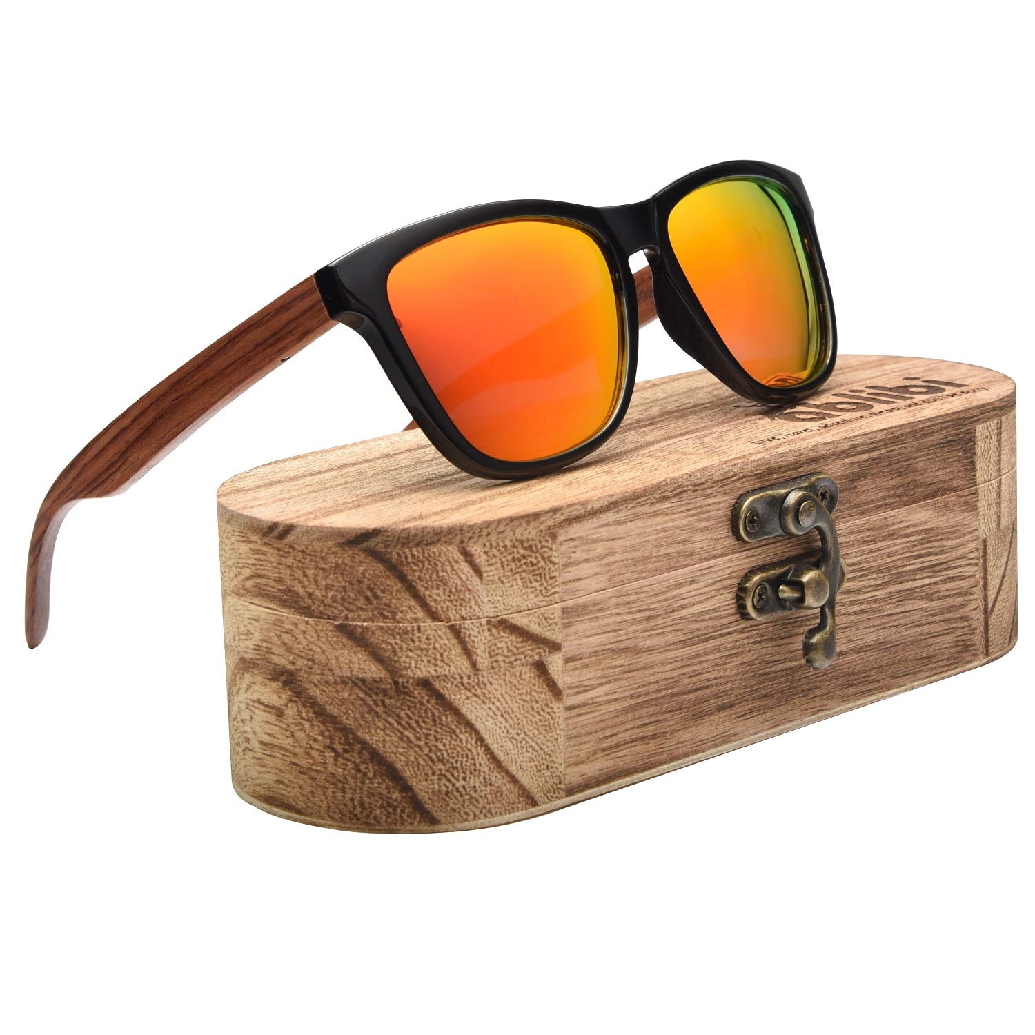 Wooden Sunglasses,Ablibi Polarized Mens Wood Sunglasses Handmade Lightweight Shades with Wooden Box(golden)