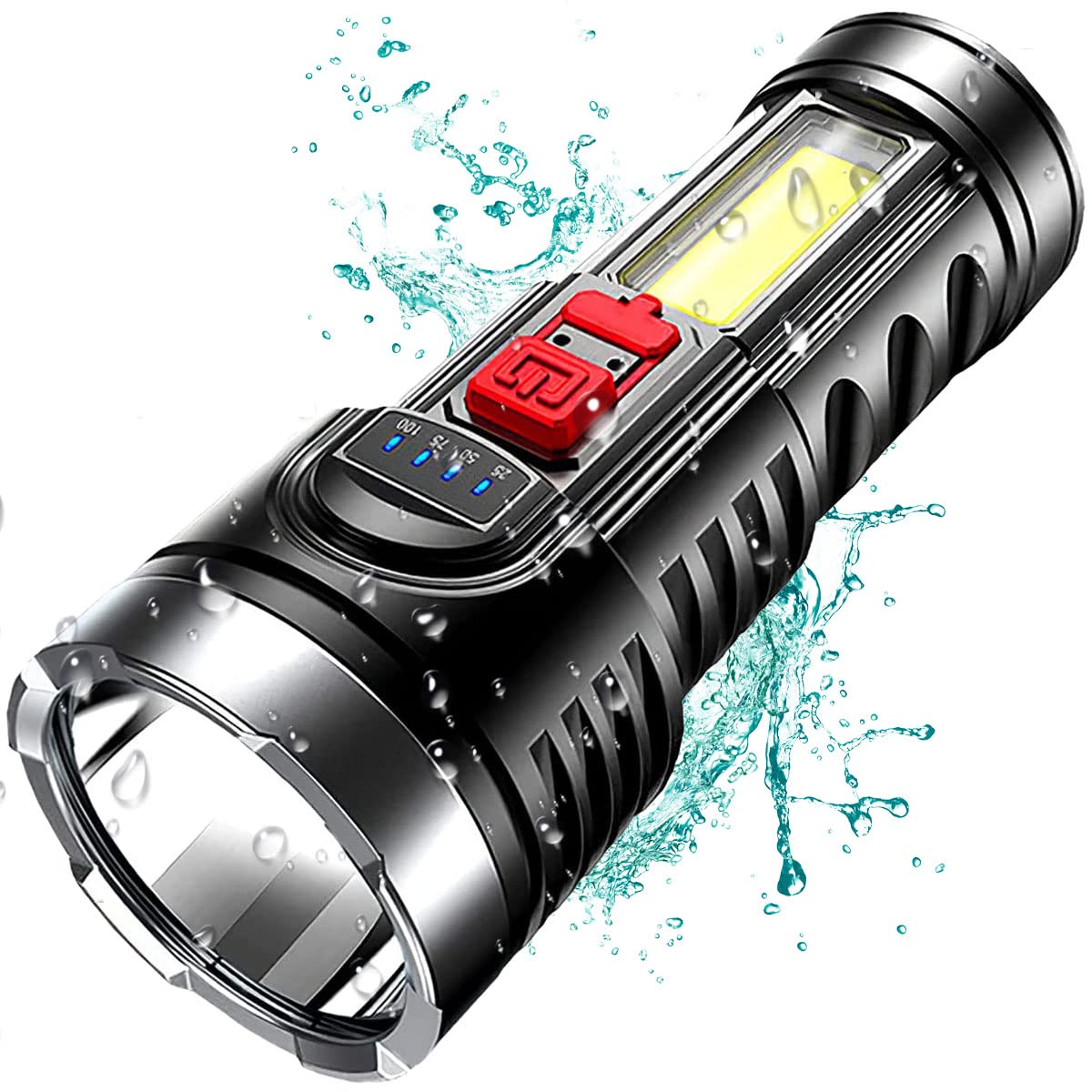 LED Torch USB Rechargeable, AITOO 5000 Lumen Super Bright Torches COB Magnetic Flashlight Handheld Waterproof Torch with 4 Modes Side Light for Camping, Outdoor, Emergency, Hiking (AP-45), Black