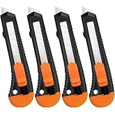 TIFICAL 4 Pack Box Cutter Retractable, 18mm Utility Knife, Razor Knife | Snap-off blade box cutters for paper, plastic, cardboard, vinyl and leather, exacto knife for home, office, heavy-duty use