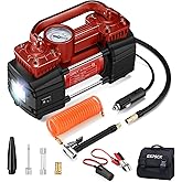 GSPSCN 6X Faster Inflation Dual Cylinder DC 12V Air Compressor for Car, Heavy Duty Portable Tire Inflator,Tire Pump 150PSI with LED Light for Auto,Truck,SUV, RV,Balls etc (RED)