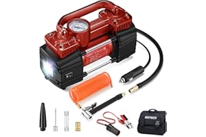 GSPSCN Dual Cylinder DC 12V Air Compressor for Car, Heavy Duty Portable Tire Inflator,Tire Pump 150PSI with LED Light for Aut