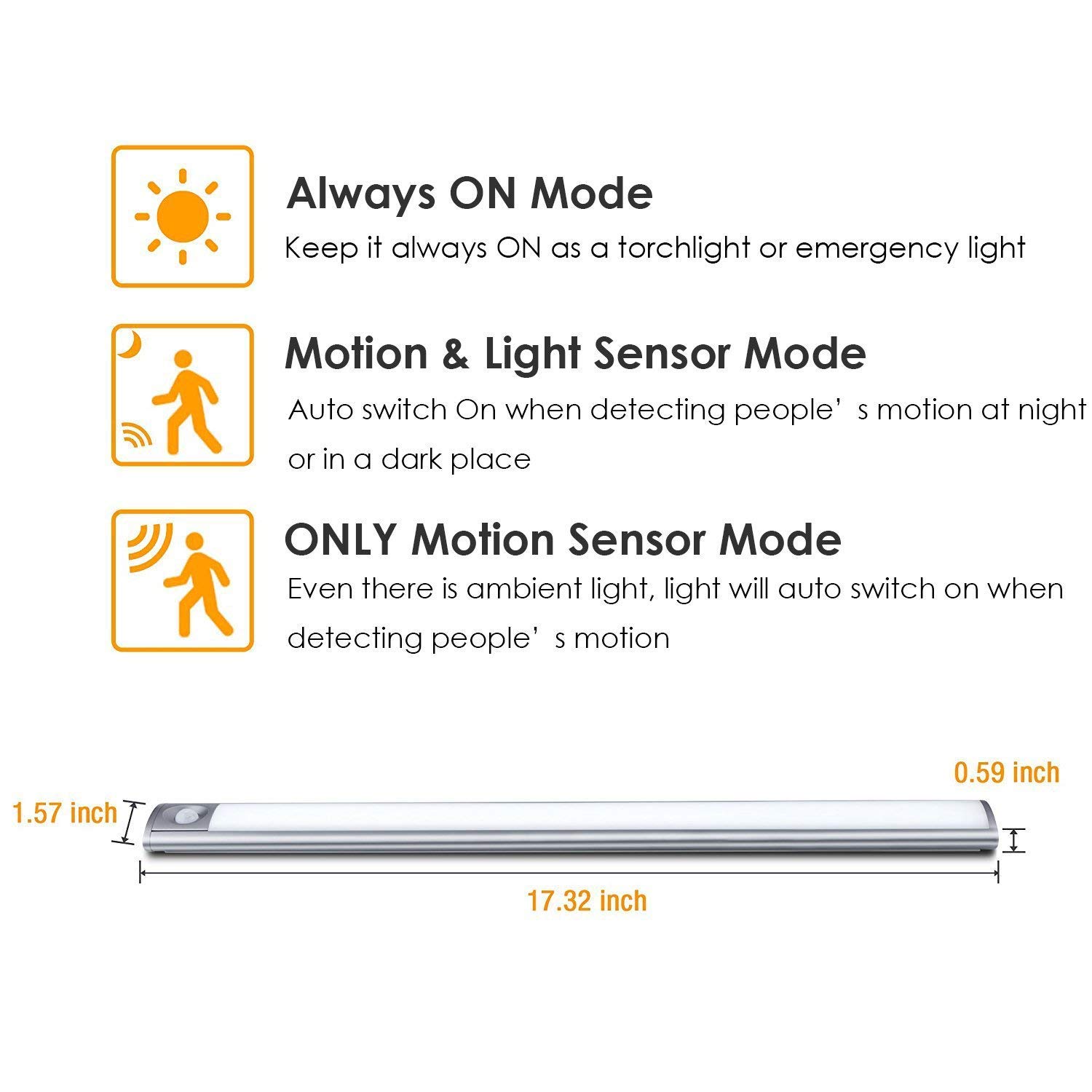 Schranklicht Unterbauleuchte Schrankbeleuchtung 66 LED Lichtleiste LOFTer PIR-Bewegungs- oder Lichtsensor große Batteriekapatizät und mit USB Kabel geladen Kabellos Für Schrank Küche Treppe Carage
