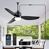 BZX Waterproof Outdoor Ceiling-Fan with Light - 42" Modern Ceiling Fans with 3 Colors LED Light, App & Remote Control, Quiet DC Motor, for Patios Gazebo, Black