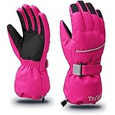 ThxToms Kids Warm Gloves Winter Waterproof Snow Gloves for Ourdoor Sports Snowboard, Toddler Bulky Ski Gloves for Boys Girls 3-14 Years Old