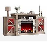 QUW Electric Fireplace TV Stand, 70" Farmhouse Entertainment Center with Open Shelf and Glass Barn Door Cabniet, Modern TV Co