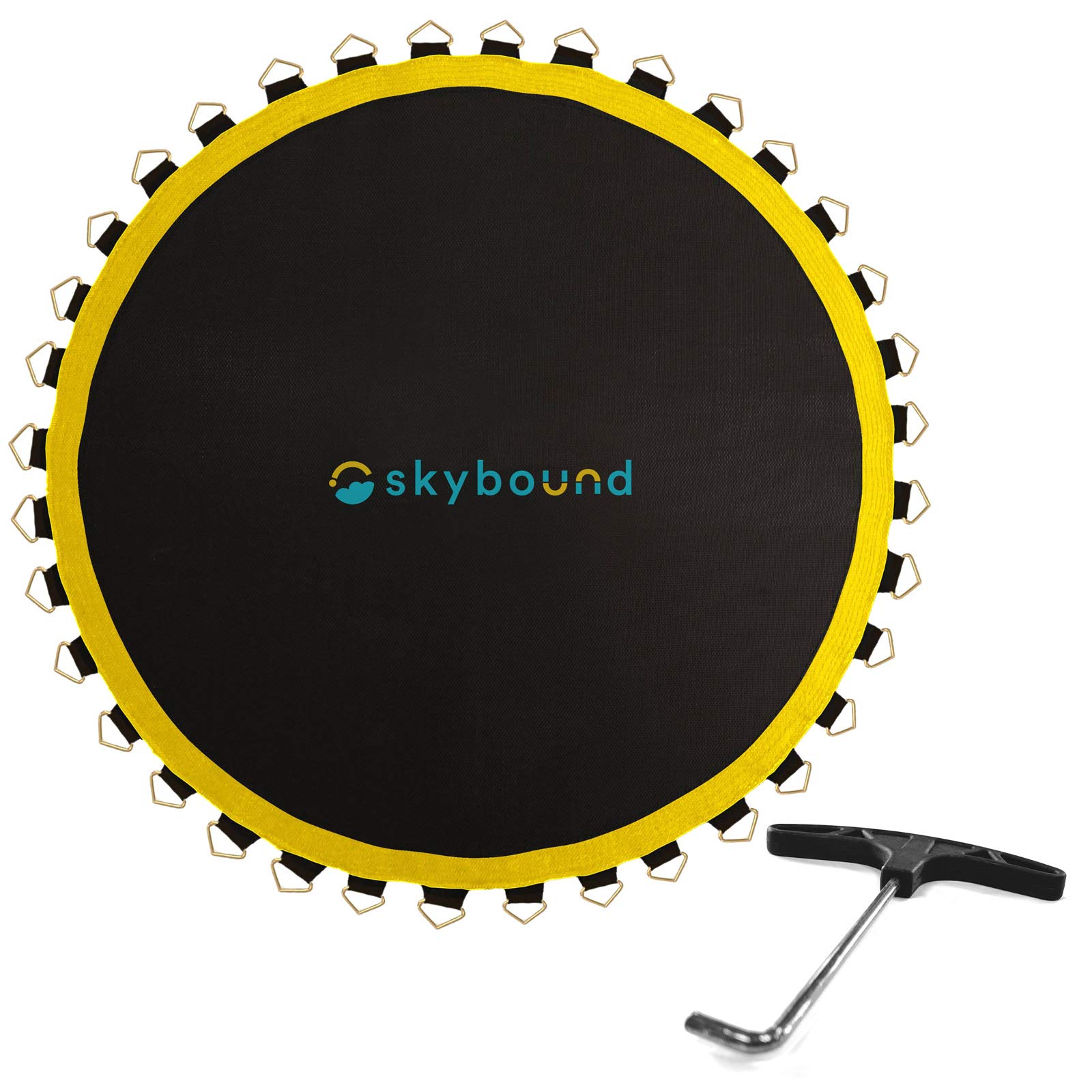 SkyBound Premium Trampoline Replacement Mat, Fits 14 Foot Frames w/Spring Tool, UV Sunguard for Longer Lasting Stitching, Durable V-Rings, Bounce Safely with Extra Rows of Stitching