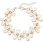 RUOFFETA Tropical Colorful Raffia Bracelet for Women, Gradient Beach Flower Anklet Boho Jewelry, Handmade Adjustable Link Bracelet