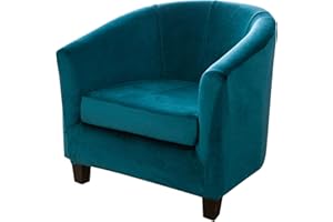 MIFXIN Tub Chair Slipcover 2-Piece Velvet Barrel Club Chair Covers with Cushion Cover Stretchy Soft Washable Armchair Sofa Couch Furniture Protector for Living Room Bar Counter Hotel (Bright Teal)
