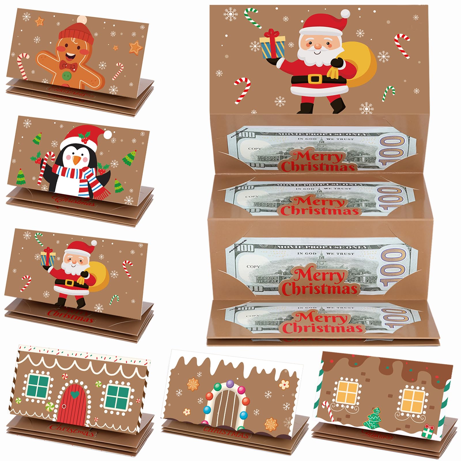 Photo 1 of 12 Pack/72 Slots Christmas Money Holders Bulk with Envelopes Money Gift Cards Book Gift Card Booklet for Surprise Christmas Gifts Card Cash Gift Holders Xmas Party Supplies (Gingerbread Man)