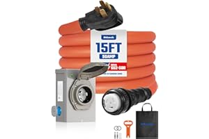 WILAWELS 50 Amp Generator Cord 15FT and Pre-Drilled Power Inlet Box, NEMA 14-50P to SS2-50R Generator Cord Waterproof Combo Kit, Outdoor Generator Home Hookup kit, ETL Listed, G515CB06