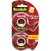 Scotch Super-Hold Tape, 2 Rolls, 3/4 x 600 Inches, Dispensered | Transparent Finish, 50% More Adhesive, Trusted Favorite, 198DM-2
