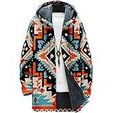 domirica Mens Oversized Western Aztec Long Hooded Cardigan Ethnic Vintage Tribal Print Sweater Coat with Pockets