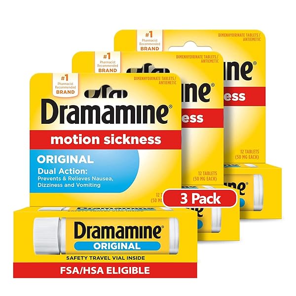 DRAMAMINE MOTION SICKNESS ORIGINAL, FOR NAUSEA RELIEF DURING TRAVEL, 12 COUNT, PACK OF 3