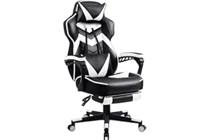 VONESSE Gaming Chair with Footrest,Computer Chair for High Back and Massage,Big and Tall Gaming Chairs for Adults,Reclining Gamer Chair(Black/White)