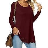 Netsmile Women's Tops Fall Long Sleeve Tunics Loose Dressy Casual Shirts Lace Hem Crewneck Sweatshirt for Leggings