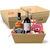 10 Pack Empty Gift Basket Kraft Basket with Handles,10" x 8" Cardboard Gift Basket Market Tray, Large Brown Paper Basket Hold