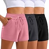 Locoowai 3 Pack Women's Drawstring Sweat Casual Summer Workout Athletic Gym Lounge Shorts with Pockets