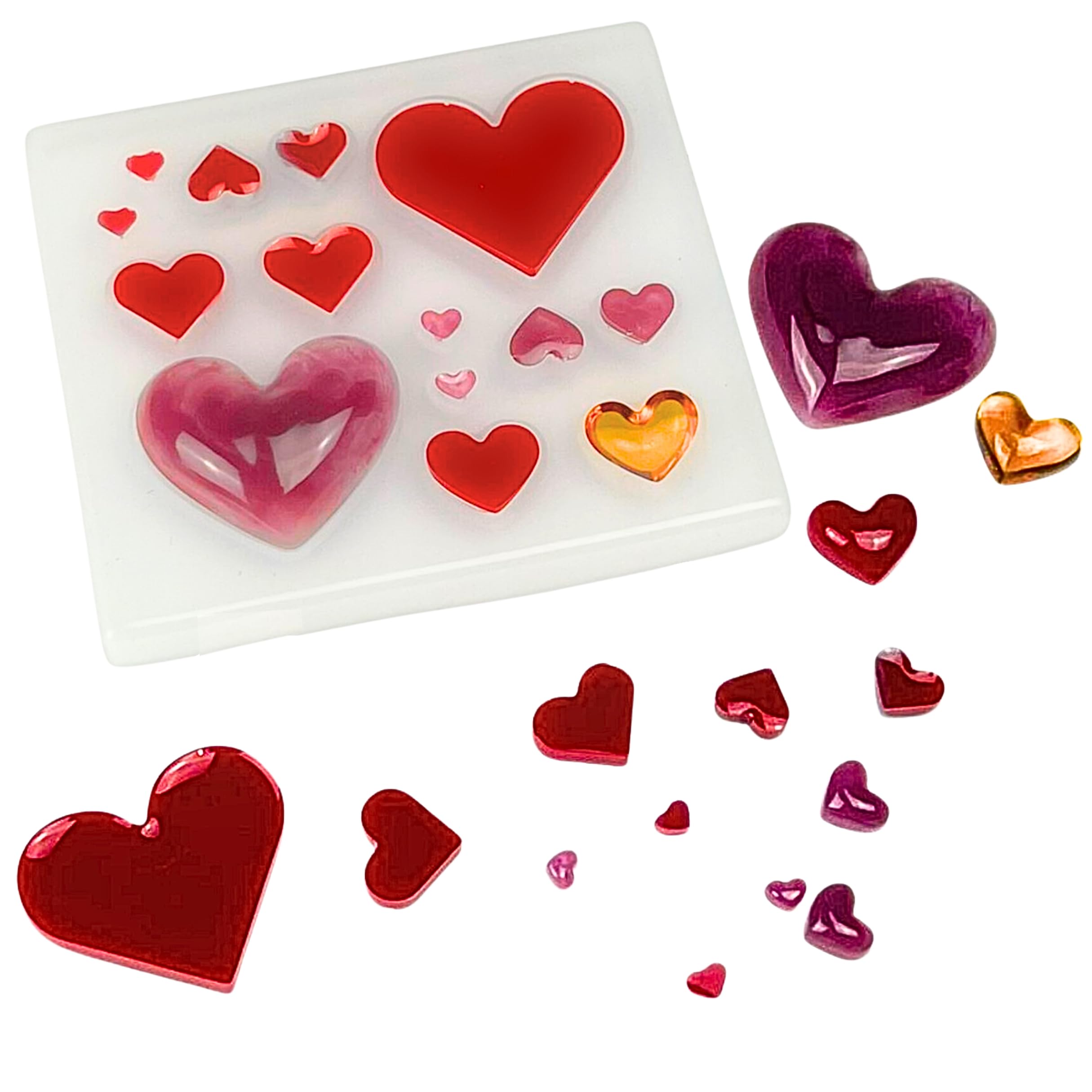 O.A. 14 Cavity Heart Shaped Silicone Mould Flat Dome Epoxy Resin Casting Pendant Necklace Earring Ring Mold Art Jewellery Making Cabochons DIY