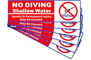 RAMIEYOO No Diving Sign,6Pack No Diving Shallow Water Stickers for Swimming Pool Safety Warning Caution,Adhesive Vinyl No Diving Swimming Pool Stickers,Indoor&Outdoor Use-10x3 inches
