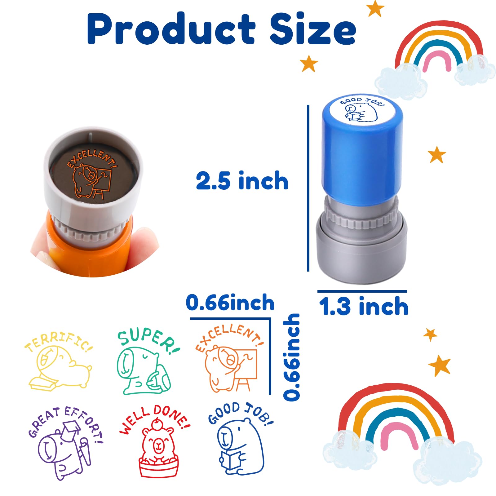 6-Piece Set of Teacher Stamps - Kapibala Cute Motivational Scoring for Grading Teacher Stamp Self Inking Stamp Behavior Stamps for Teachers Grading