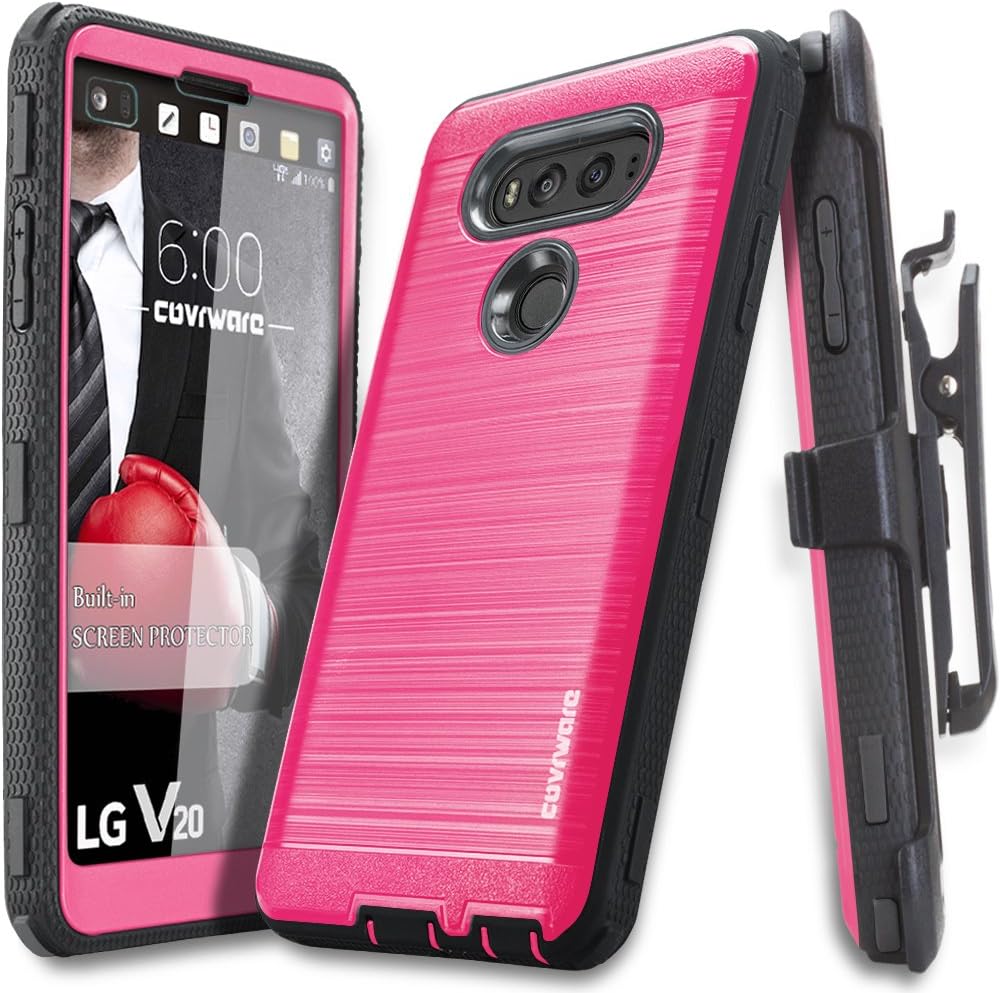 LG V20 case, COVRWARE [Iron Tank Series] with Built-in [Screen Protector] Heavy Duty Full-Body Rugged Holster Armor Case [Belt Swivel Clip][Kickstand] for LG V20 - Pink
