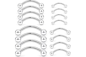 Hoeudjo Eyebrow Piercing Jewelry 16G Surgical Steel Curved Barbell with Ball Kit Tragus Ring Piercings Jewelry 16-24Pcs 6mm 8mm 10mm 12mm