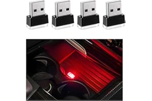 JUSTTOP 4 PCS USB LED Car Interior Atmosphere Lamp, Plug-in USB Interface Mini Trunk Ambient Night Lights, Portable USB Light