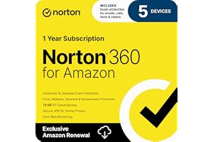 Norton 360 for Amazon, Antivirus software for up to 5 Devices with Auto Renewal - Includes Scam Protection Pro, VPN & Dark We