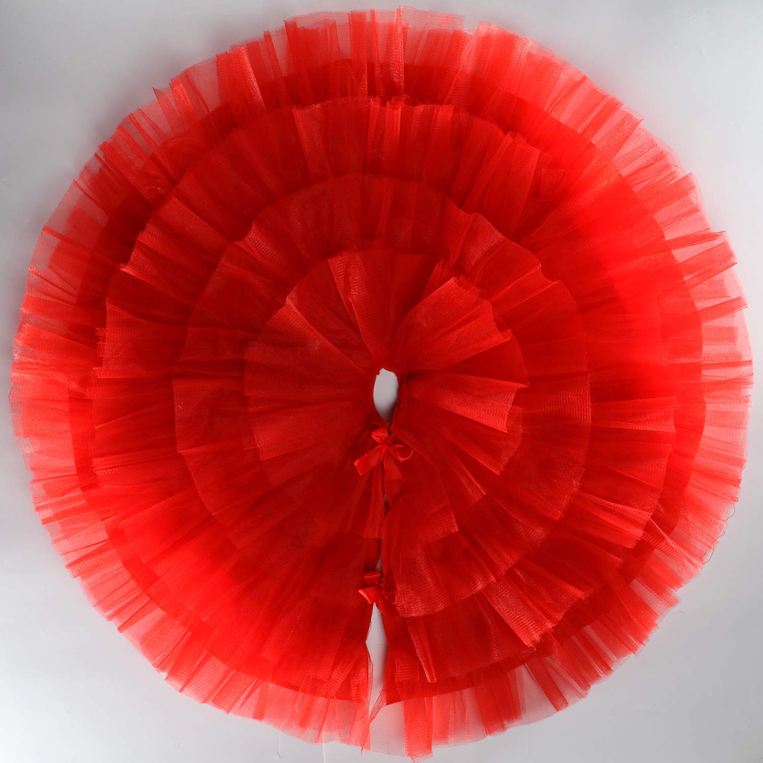 Christmas Tree Skirt Ruffle Tree Skirt 4-Layer Ruffled Skirt Round Tree Skirt for Xmas Holiday Decoration (47 Inches, Red)