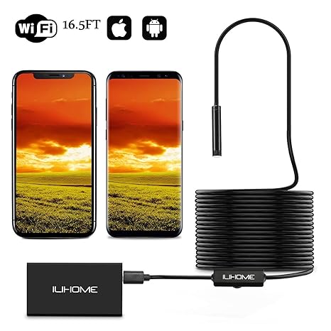 WiFi Endoskop ILHIOME Endoskopkamera Kabelloses Inspektionskamera 2.0 Megapixel 1200P HD Halbsteife Kabel Boreskope Schlange 