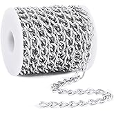 BORUINIE 33 Feet Silver Plated Curb Chains 13x9x2.2mm Aluminum Twisted Links Cable Chain with Spool for Necklace Jewelry Making Bag Jeans Making